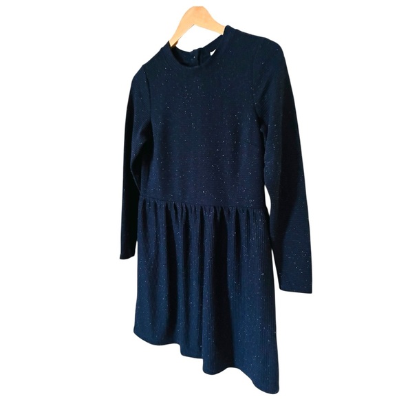 NWT LOFT Flecked Button Navy Speckled Ribbed Knit Swing Dress SP Small Petite - Picture 6 of 10